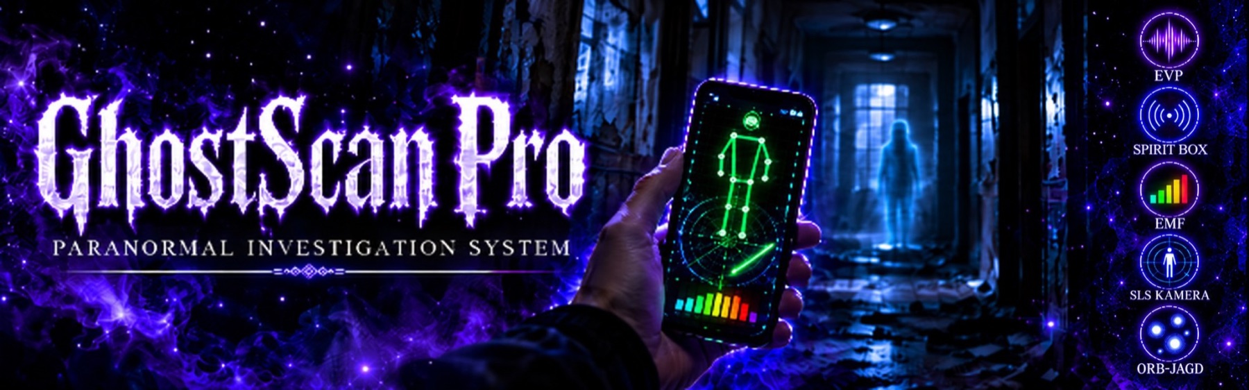 GhostScan Pro — Paranormal Investigation System mit EVP, Spirit Box, EMF, SLS Kamera und Orb-Jagd